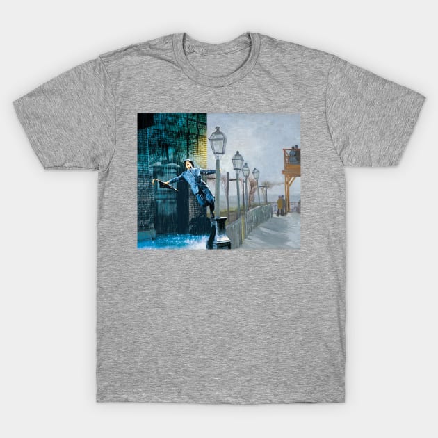 Van Gogh’s Le Moulin de la Galette Terrace and Gene Kelly in Singin’ in the Rain. T-Shirt by luigi-tarini